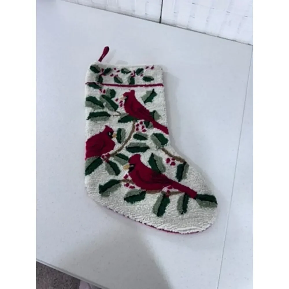 Hook And Loop Cardinals Stocking, Christmas, Holly Branches